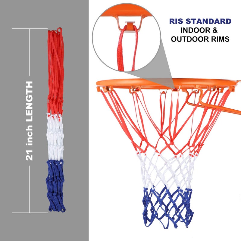 Hsei Heavy Duty Basketball Net All Weather Basketball Net Fits Standard Indoor or Outdoor 12 Loop Red White Blue  - Image 5