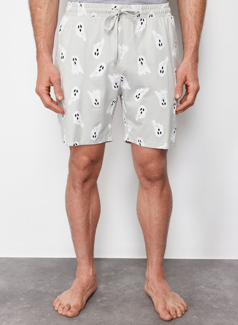 trendyol Gray Printed Regular Fit Knitted Shorts Pajamas Set TMNSS24PT00024 - Image 4