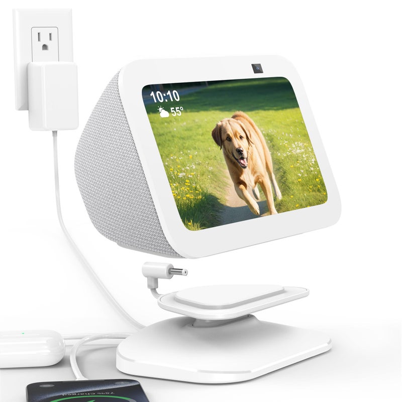 HomeMount Adjustable Charging Station for Show 5 (3rd) with USB-C and USB Charging Port, Tilt Charging Stand with Strong Magnetic (for Phones & Show 5 3rd - White) - Image 2