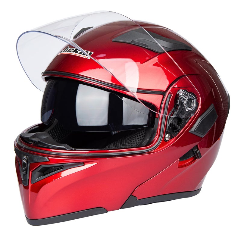 Jiekai Flip-Up Helmet Motorcycle Helmet Dual Visor Sun Shield Flip up Modular Motocross ECE Approved Helmets (Red, Medium) - Image 2