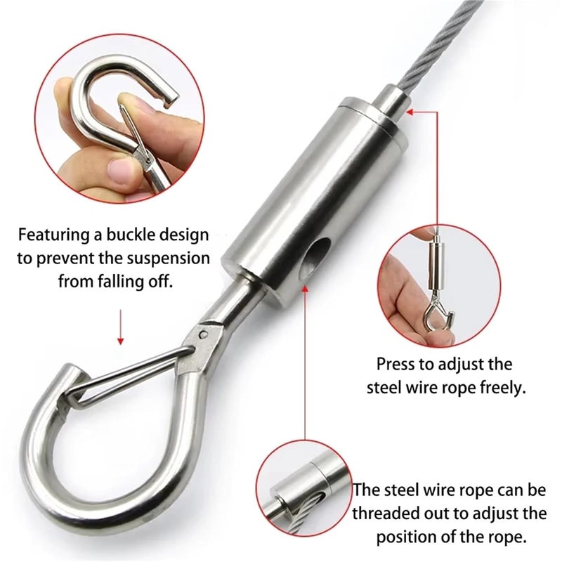 Stainless Steel Wire Rope Kit 6Pcs 1 5 4mm Adjustable with Hooks Cable Clamps for Hanging Billboard Art Exhibition Size 2 5M - Image 4