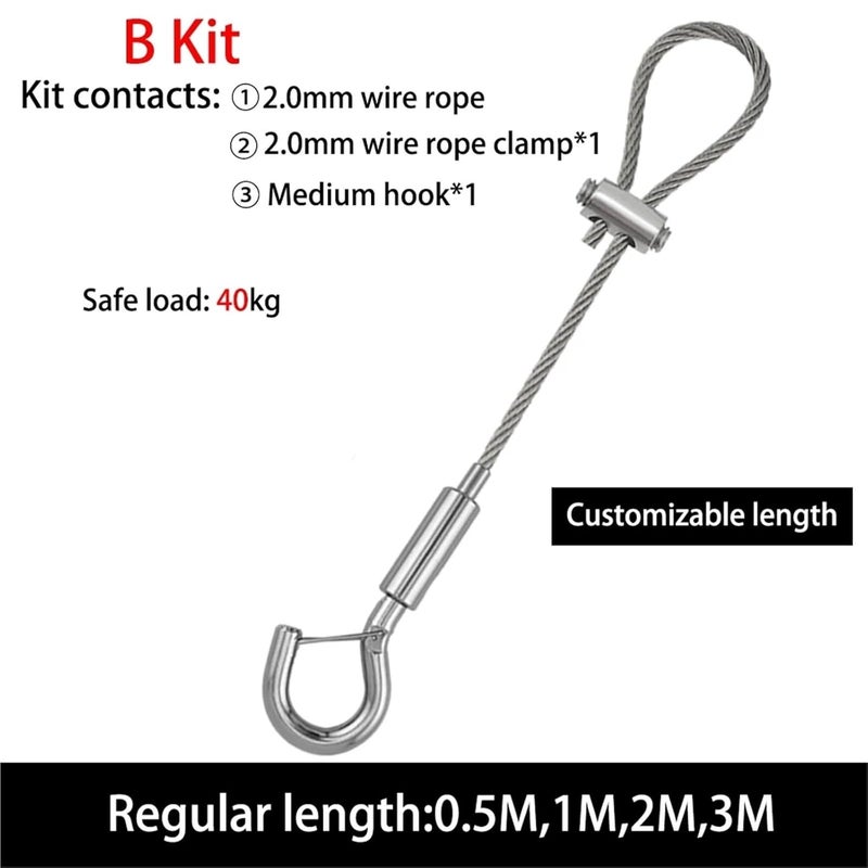 Stainless Steel Wire Rope Kit 6Pcs 1 5 4mm Adjustable with Hooks Cable Clamps for Hanging Billboard Art Exhibition Size 2 5M - Image 3