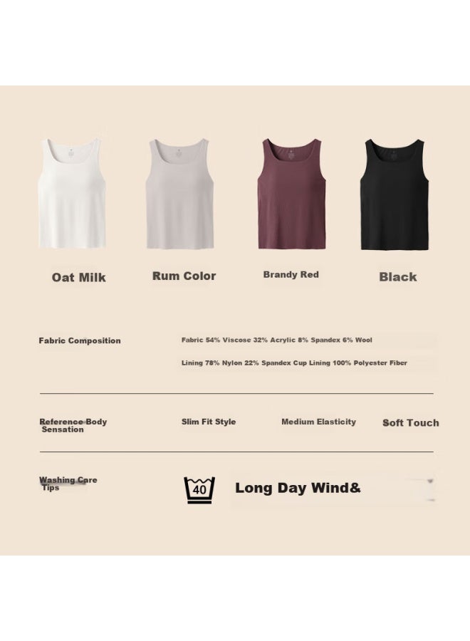 Ubras Skin-friendly Wool Blend Vest, Slim-fit Thermal Underwear For Women, Autumn And Winter Warm Base Layer, Inner Wear With Cups - Black, Size M - Image 2