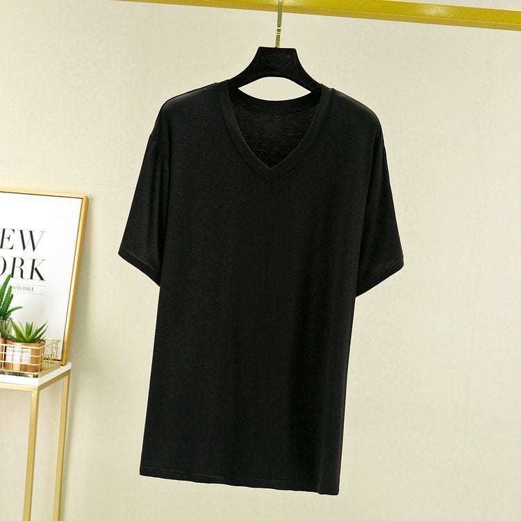 2024 Modal Short-Sleeved T-Shirt Men's Summer Thin Loose Large Size Plus Fat V Neck Bottoming Shirt Outer Half-Sleeved Top - Image 5