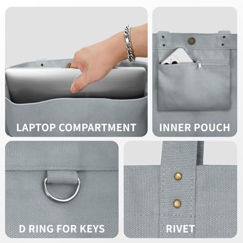 HOMESPON Large Canvas Tote Bag for Women Everything Bag with Pockets and Laptop Sleeve (Grey) - Image 5