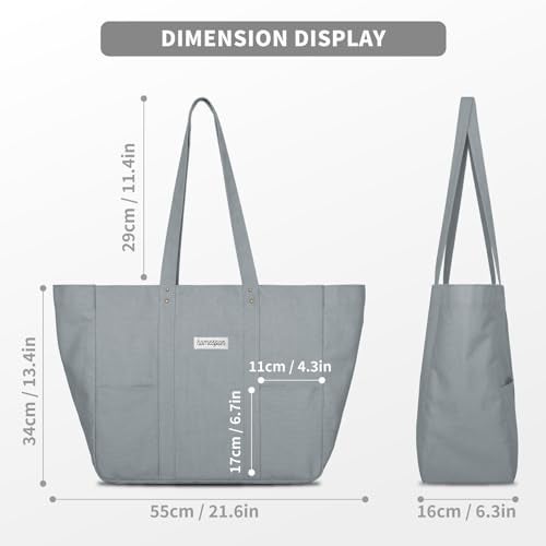 HOMESPON Large Canvas Tote Bag for Women Everything Bag with Pockets and Laptop Sleeve (Grey) - Image 3