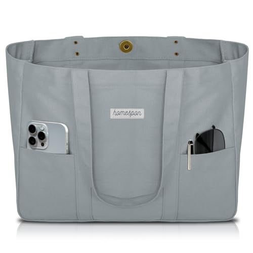 HOMESPON Large Canvas Tote Bag for Women Everything Bag with Pockets and Laptop Sleeve (Grey) - Image 1