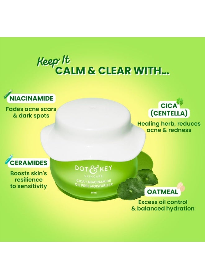 دوت آند كي مرطب دوت آند كي الخالي من الزيوت، غني بالنياسيناميد والسيكا (السنتيلا) | كريم وجه خفيف الوزن للبشرة الدهنية والحساسة والمعرضة لحب الشباب | يُخفف البقع الداكنة والعيوب ويُهدئ الاحمرار | عبوة 60 مل - Image 2