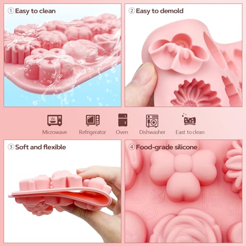 Firleayo 2 Pack Flower Silicone Molds Easter Candy Molds Flowers Theme Chocolate Mold Daisy Leaf Bowknot Candy Mold Spring Flowers Candle Baking Tray for Wax Melts Muffin Pudding Mousse - Image 5