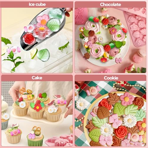 Firleayo 2 Pack Flower Silicone Molds Easter Candy Molds Flowers Theme Chocolate Mold Daisy Leaf Bowknot Candy Mold Spring Flowers Candle Baking Tray for Wax Melts Muffin Pudding Mousse - Image 4