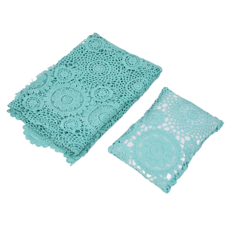Green Lace Baby Photography Wrap Newborn Photo Prop Soft Headband Blanket - Image 3