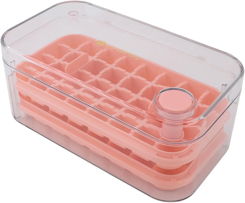 2 Layer Ice Cube Tray with 64 Grids, Bin Lid and Scoop - Pink - Image 5