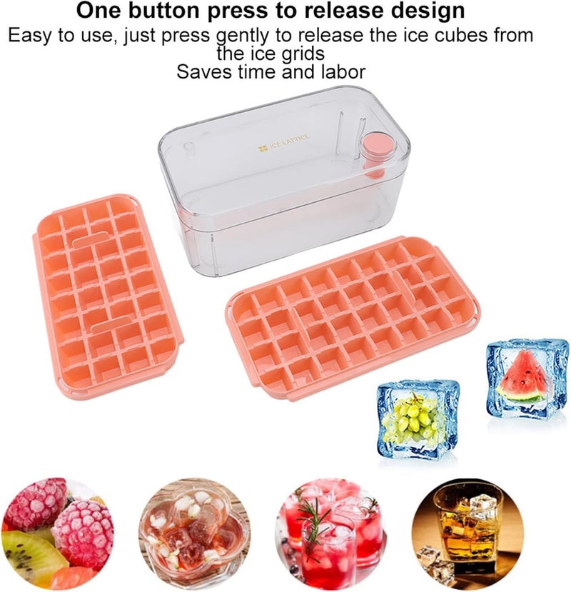 2 Layer Ice Cube Tray with 64 Grids, Bin Lid and Scoop - Pink - Image 4