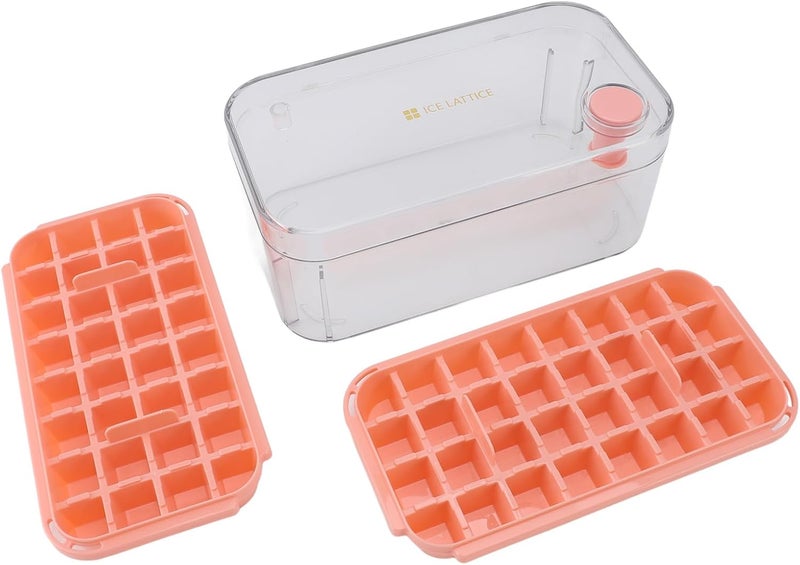 2 Layer Ice Cube Tray with 64 Grids, Bin Lid and Scoop - Pink - Image 3