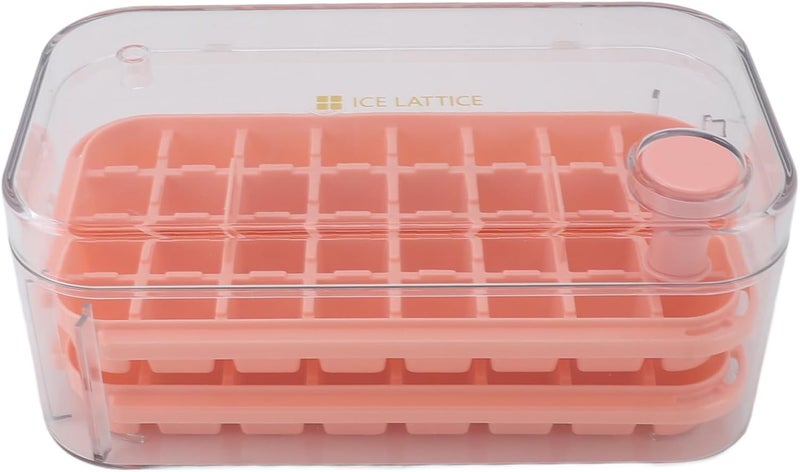 2 Layer Ice Cube Tray with 64 Grids, Bin Lid and Scoop - Pink - Image 2