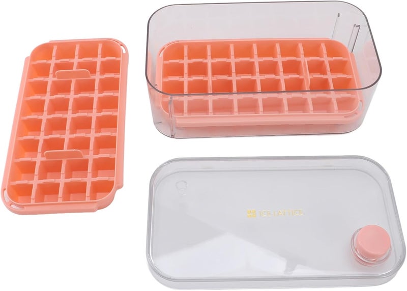 2 Layer Ice Cube Tray with 64 Grids, Bin Lid and Scoop - Pink - Image 1