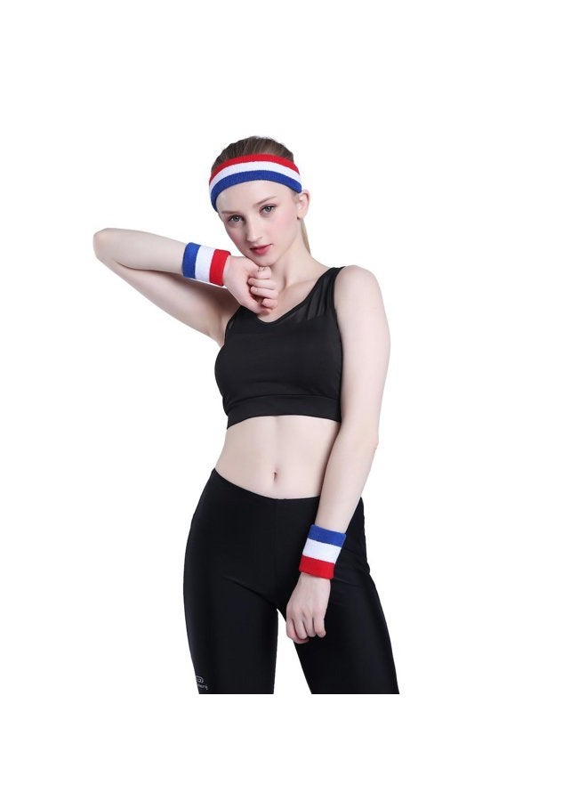 OnUpgo Sweatband Set Sports Headband Wristband Set Sweatbands Terry Cloth Wristband Wrist Sweatband Headbands Moisture Wicking Sweat Absorbing Head Band - Image 4