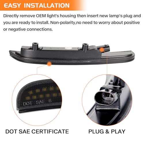 FetonAuto White LED Side Marker Lights for Dodge Charger 2015-2023, Smoked Lens Front Rear Bumper Lights with Dual Row Chips, Pure White LED Charger Side Markers Fender Parking Lamps - Image 4