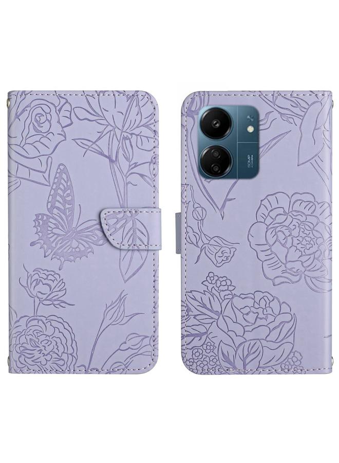 The Bros Case For Xiaomi Redmi 13C 4G Skin Feel Butterfly Embossed Flip Leather Phone Case