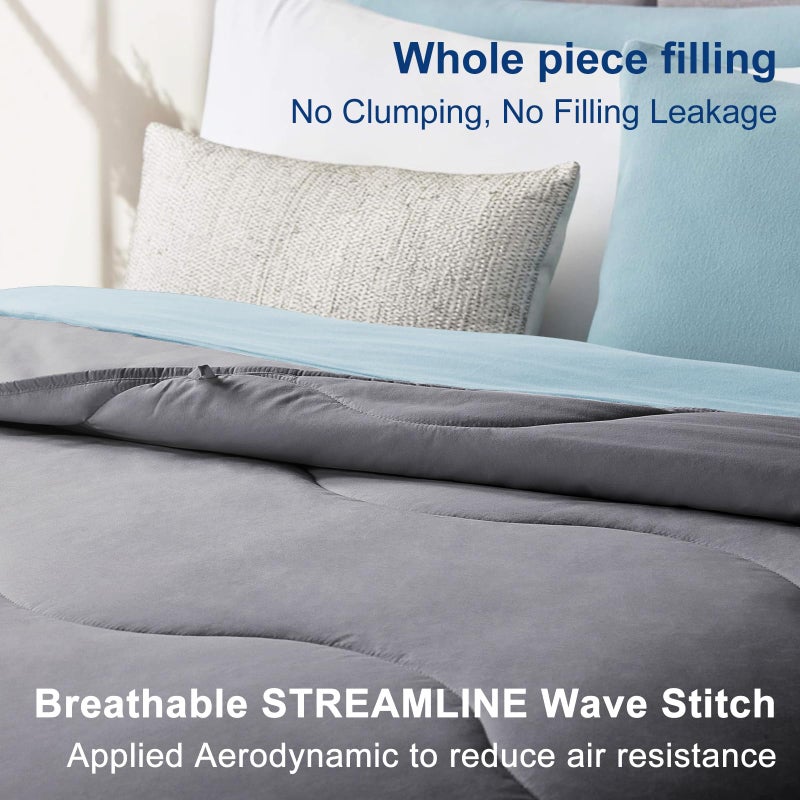MEELUS Lightweight Comforter Cooling Grey, All Season Duvet Insert Breathable Queen Size Summer Bedding, Soft Microfiber Cool Down Alternative Quilt with Corner Tabs, 88x88 inch - Image 3