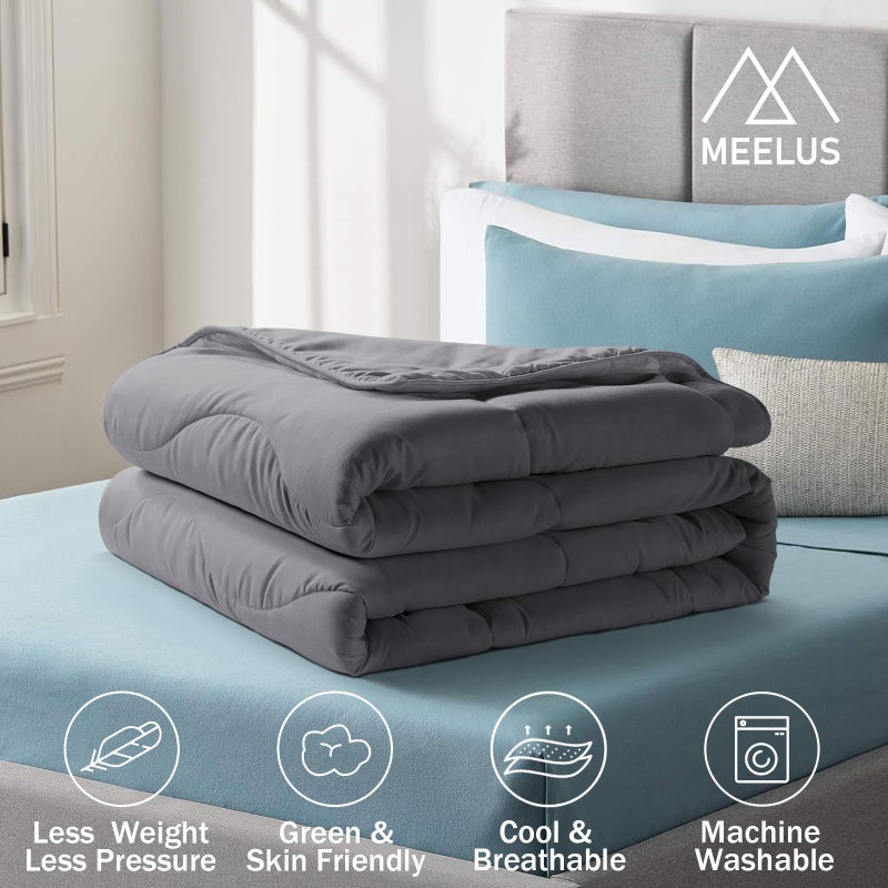 MEELUS Lightweight Comforter Cooling Grey, All Season Duvet Insert Breathable Queen Size Summer Bedding, Soft Microfiber Cool Down Alternative Quilt with Corner Tabs, 88x88 inch - Image 5