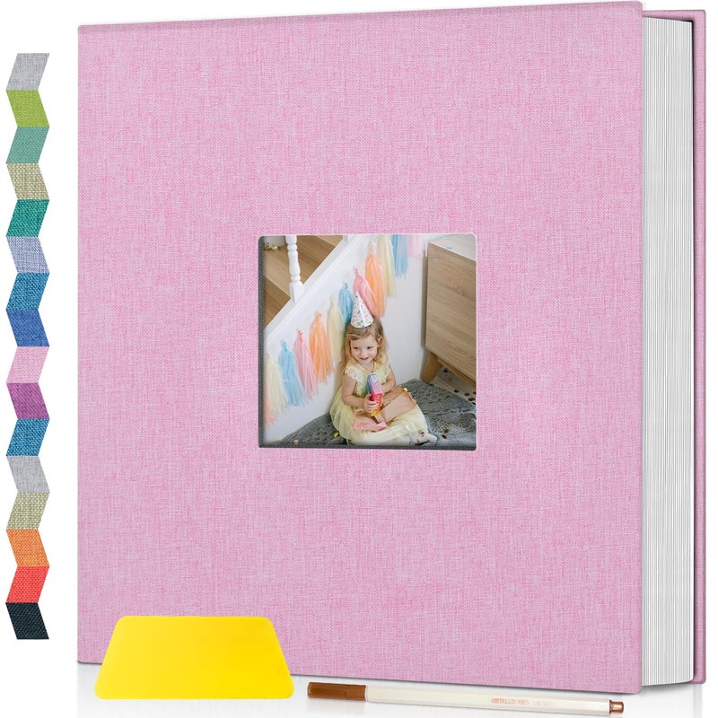 Popotop Photo Album Self Adhesive with Picture Display Window,40 Pages DIY Scrapbook Album for 4x6 8x10 Picture,Linen Cover Memory Book for Baby Wedding, with Scraper and Metallic Pen - Image 1