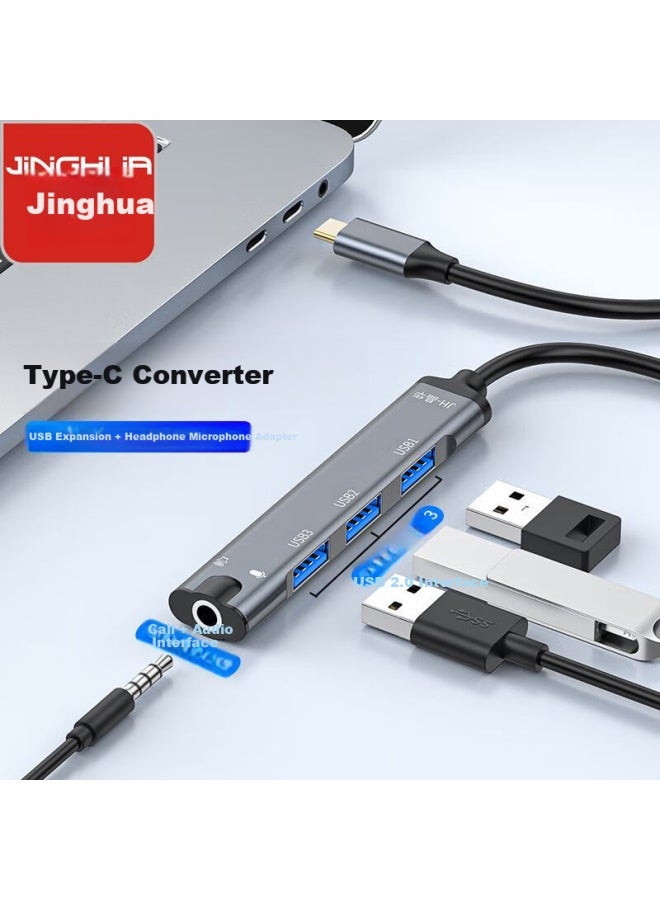 jinghua Crystal Type-c External Sound Card Usb Splitter One Drag Four Hub Extension Dock Computer Notebook Desktop Connect 3.5mm Headphone Audio Converter Head Alloy N801  - Image 1