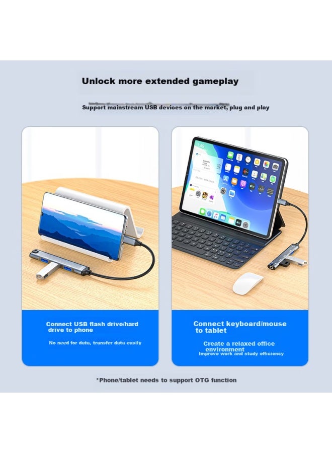 jinghua Crystal Type-c External Sound Card Usb Splitter One Drag Four Hub Extension Dock Computer Notebook Desktop Connect 3.5mm Headphone Audio Converter Head Alloy N801  - Image 3