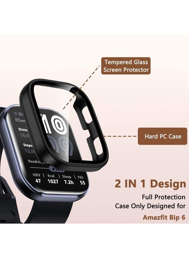 EWUONU حافظة متوافقة مع Amazfit Bip 6 - عبوة 2، واقي شاشة زجاجي مقسى مع غطاء صلب مضاد للصدمات ومقاوم للخدوش، غطاء واقي كامل لملحقات ساعة الرجال والنساء، أسود - Image 2