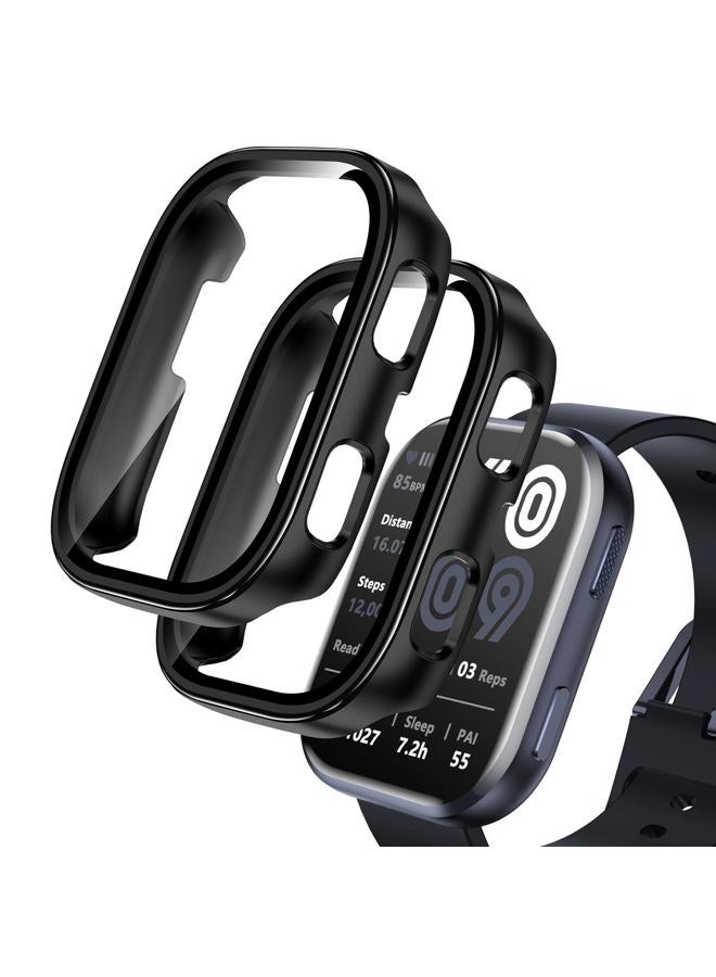 EWUONU حافظة متوافقة مع Amazfit Bip 6 - عبوة 2، واقي شاشة زجاجي مقسى مع غطاء صلب مضاد للصدمات ومقاوم للخدوش، غطاء واقي كامل لملحقات ساعة الرجال والنساء، أسود - Image 1