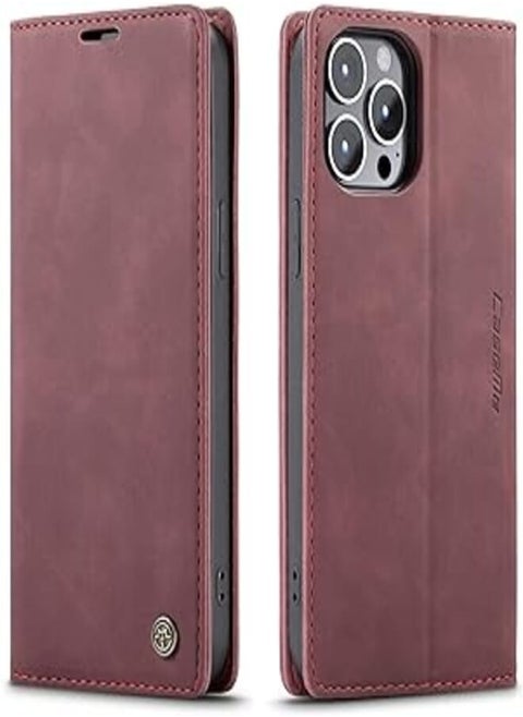 SINIANL Leather Case for iPhone 13 Pro Max Case Wallet, iPhone 13 Pro Max Wallet Case Book Folding Flip Case with Magnetic Kickstand Card Slot Protective Cover for iPhone 13 Pro Max 6.7 inch Wine Red