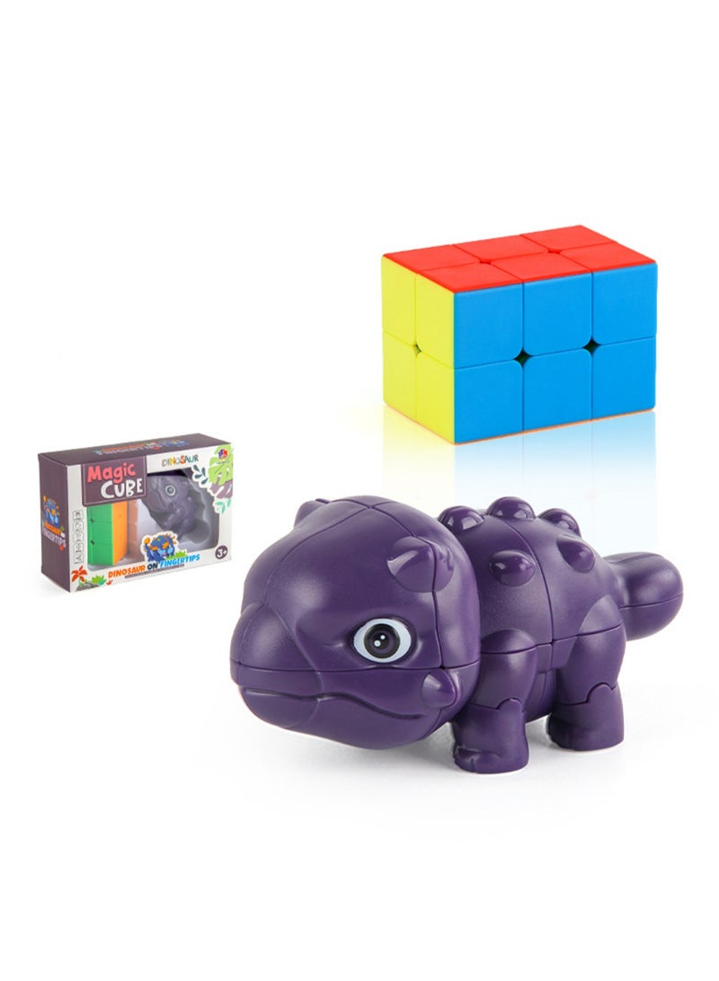 Children's Science And Education Educational Animal Second-Order Rubik's Cube Toy Dinosaur Rubik's Cube 2 in 1 Set Smooth Rotation (Purple Armor Dragon + Second Order Rubik's Cube) - Image 1