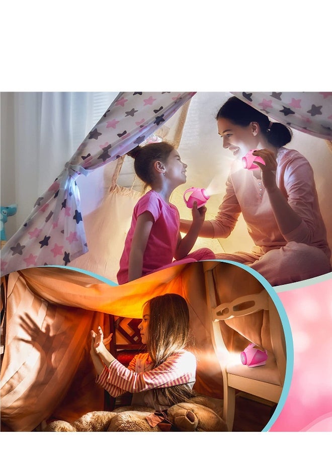 مصباح يدوي للأطفال يتلألأ في الظلام، سهل الحمل بيد قابضة خفيفة الوزن، مناسب للقراءة والتخييم والمشي في الطبيعة وألعاب الأنشطة الخارجية، باللون الوردي، مجموعتين. - Image 5