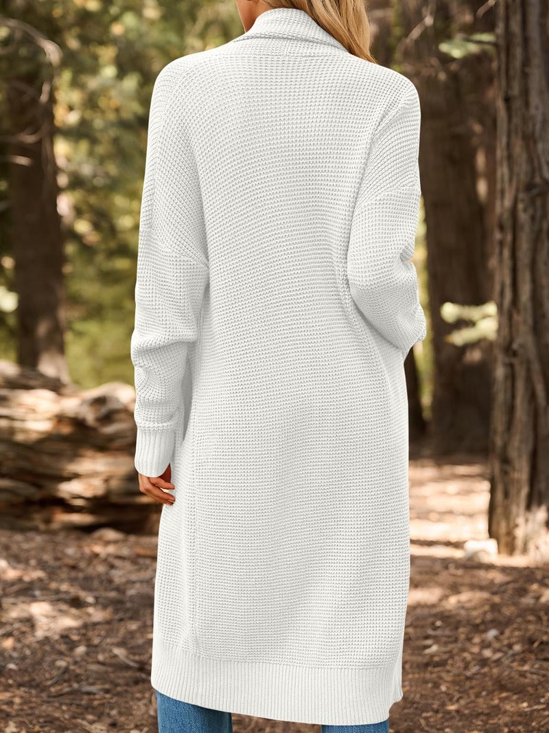 LILLUSORY Long Cardigan Sweaters for Women Fall Trendy Oversized Open Front Winter Coat Blazer 2025 Cozy Chunky Knit Sweater Jacket Outwear Coats White L - Image 4