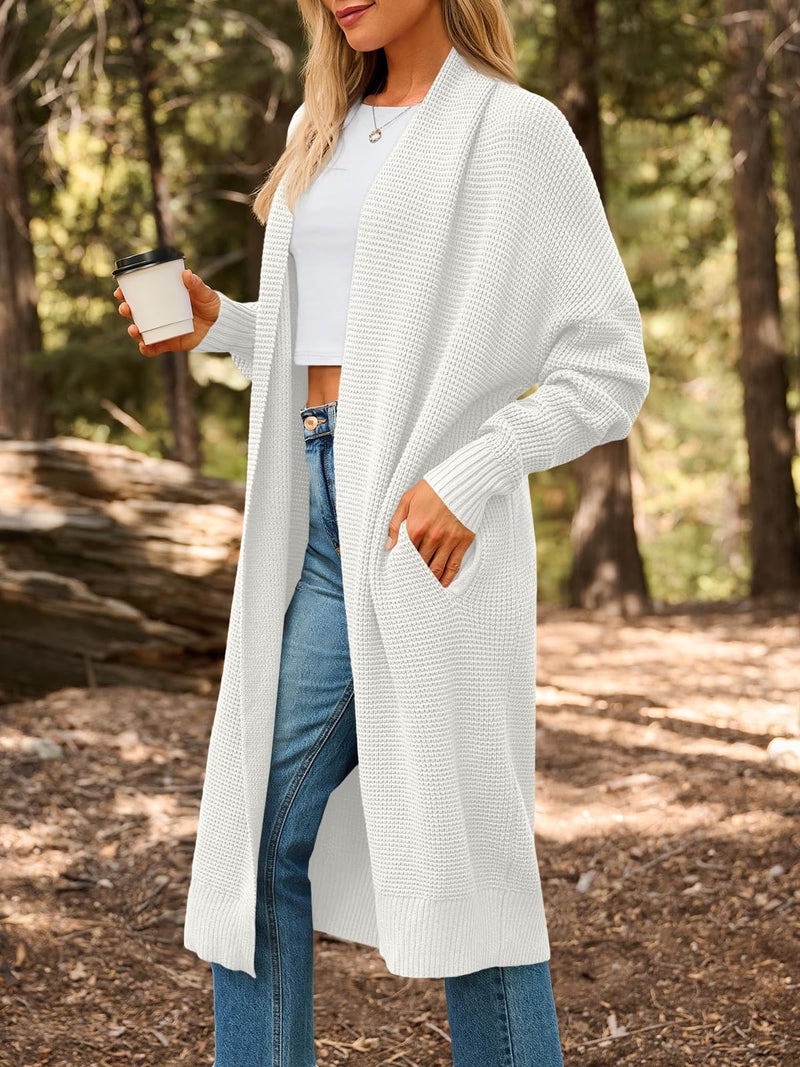 LILLUSORY Long Cardigan Sweaters for Women Fall Trendy Oversized Open Front Winter Coat Blazer 2025 Cozy Chunky Knit Sweater Jacket Outwear Coats White L - Image 3