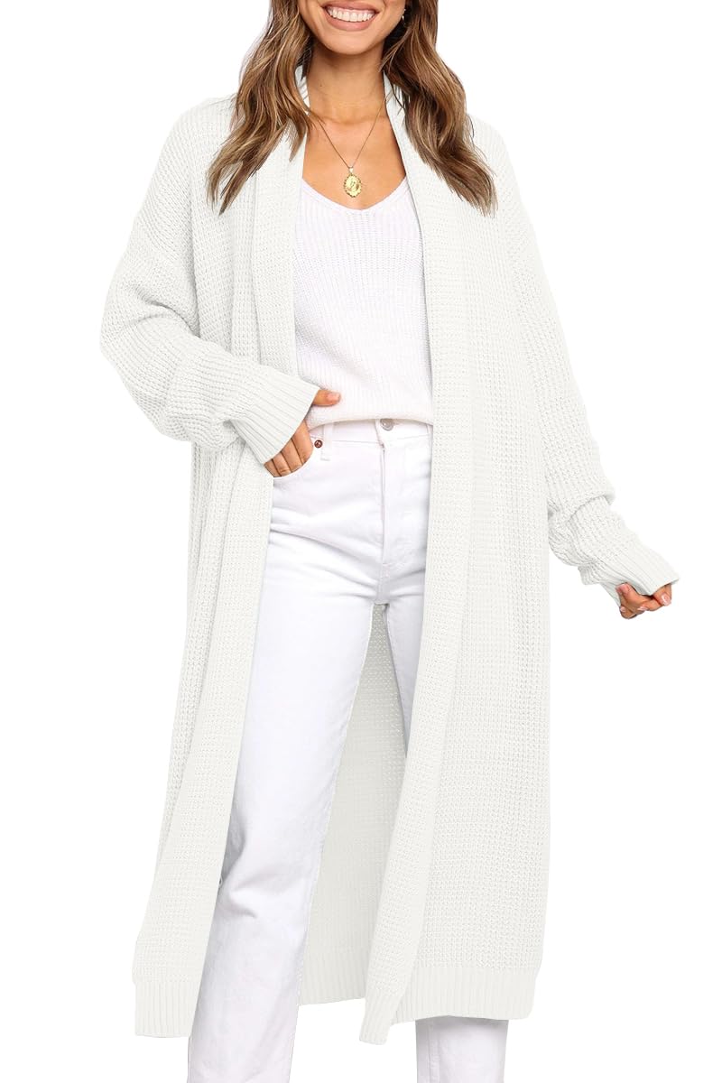 LILLUSORY Long Cardigan Sweaters for Women Fall Trendy Oversized Open Front Winter Coat Blazer 2025 Cozy Chunky Knit Sweater Jacket Outwear Coats White L - Image 1