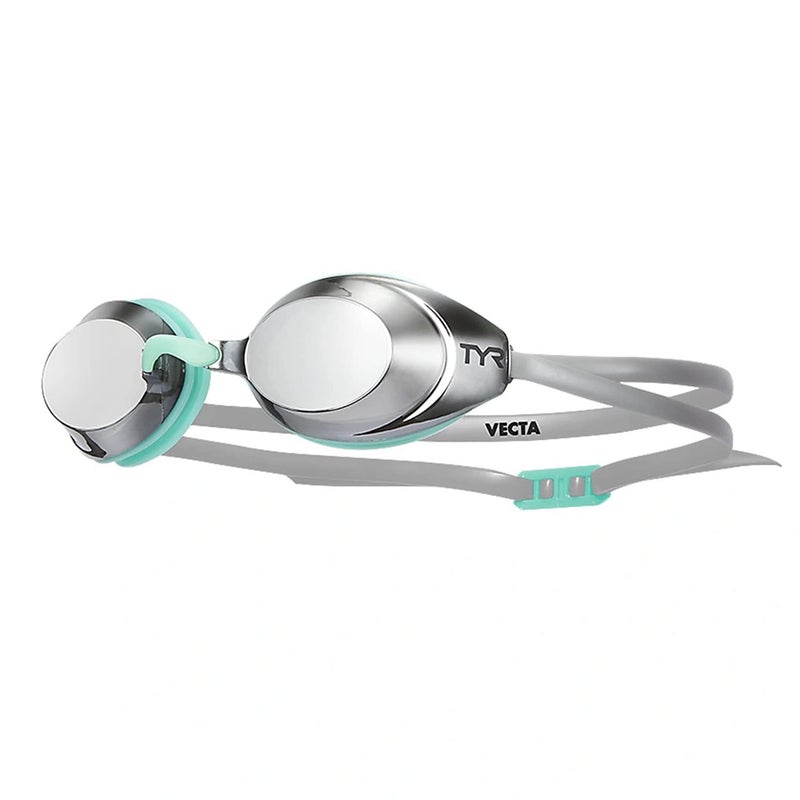 TYR Vecta Racing Swim Goggles Adult Fit, Mirrored Silver/Teal