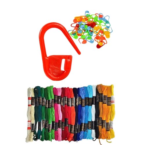 GEMSY Gemsy Crochet Locking Stitch Markers Set of 25 and Embroidery Thread 50 pcs | Sewing, Craft, Sweater, Woolen Cloth, Yarn, Thread | Pin for Knitting Projects | DIY