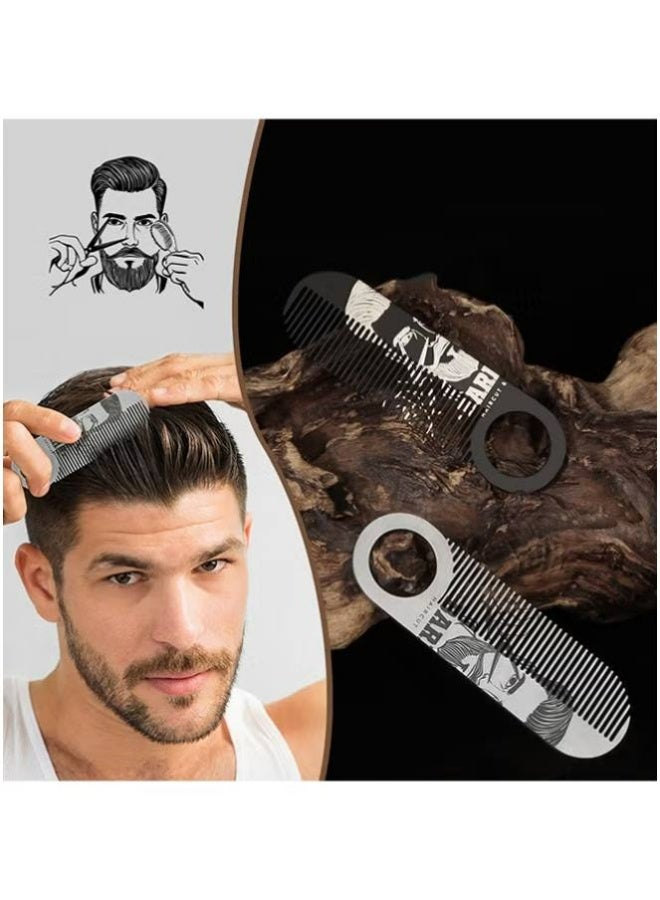 2 PCS Men’s Beard Styling Comb - Portable Beard Comb for Men - Stainless Steel Beard Comb - for Beard, Mustache  Hair - for Travel and Everyday Use - Black/Silver - Image 4
