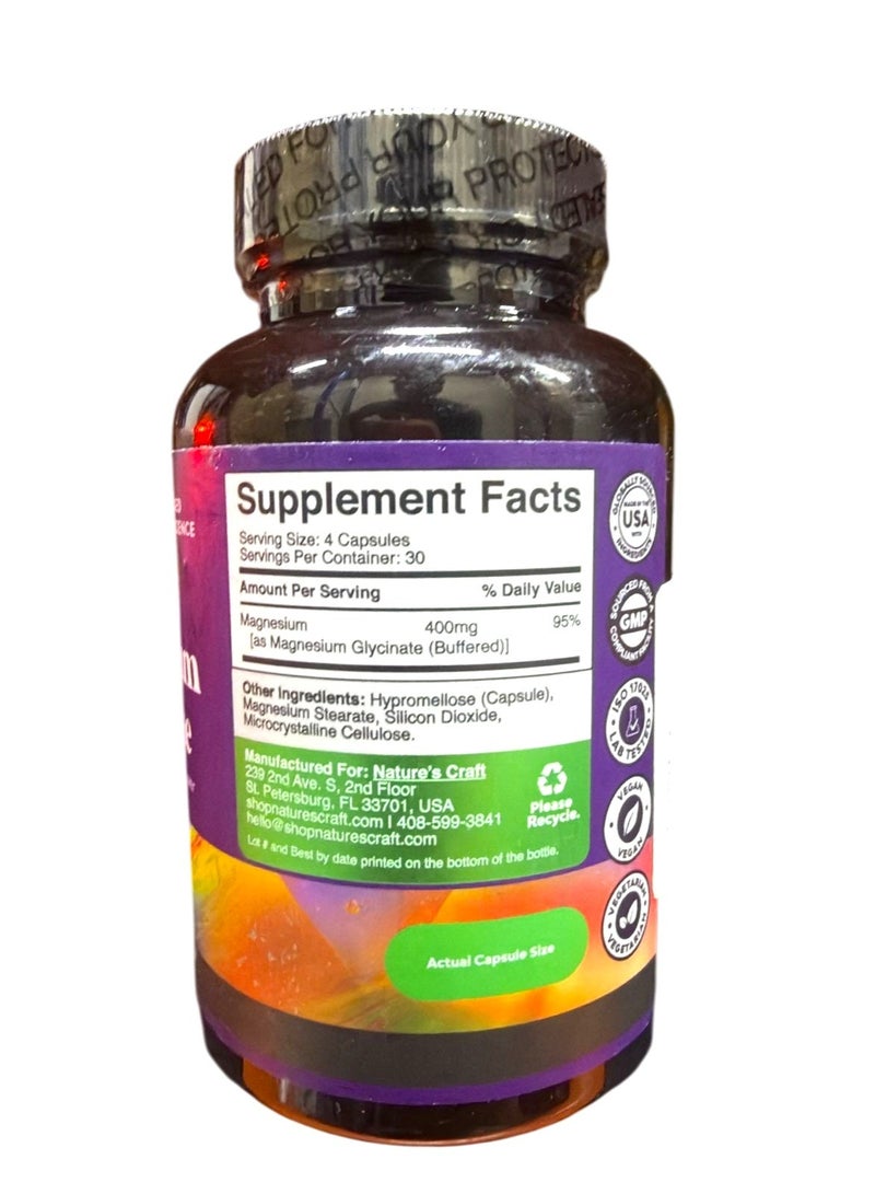 Natures Craft Magnesium Glycinate 400mg Mineral Supplement - Calming Magnesium - 120 Count - Image 2
