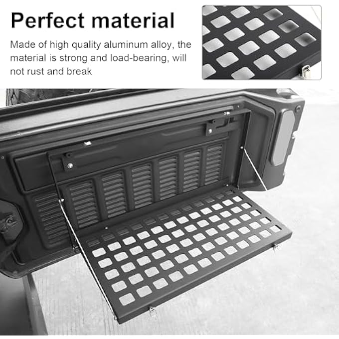 rayihni for Jeep JL Tailgate Table Rear Foldable Cargo Shelf Aluminum Alloy Storage Rack for 2018-2023Jeep Wrangler JL - Image 3