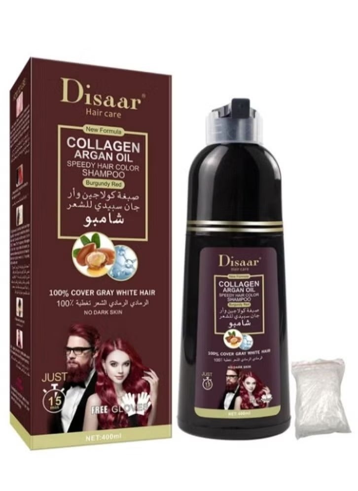 Disaar - COLLAGEN ARGAN OIL SPEEDY HAIR COLOR SHAMPOO (Burgundy red) 400ML - Image 1