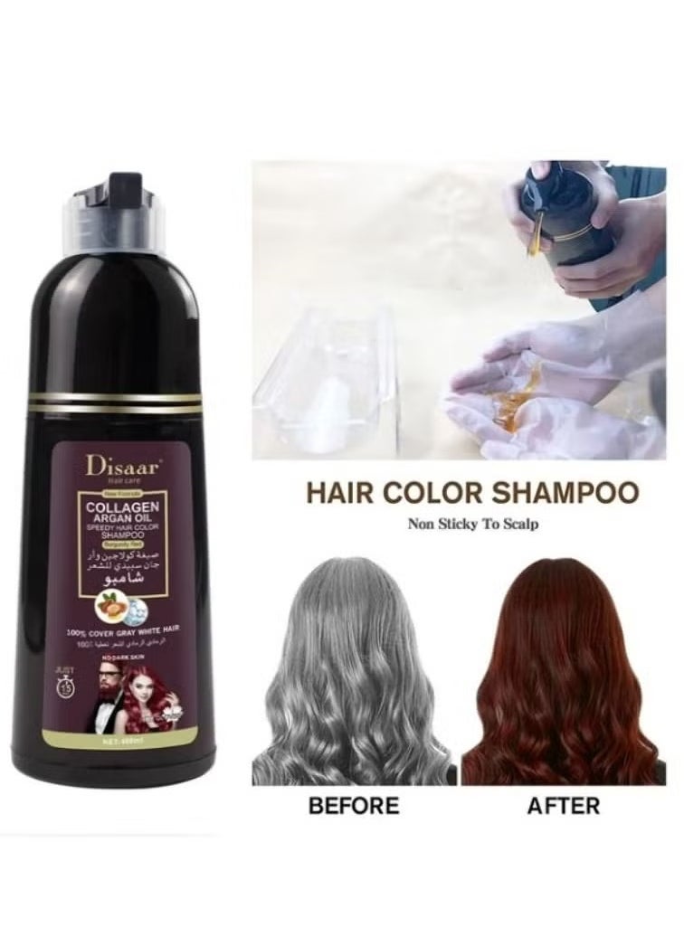Disaar - COLLAGEN ARGAN OIL SPEEDY HAIR COLOR SHAMPOO (Burgundy red) 400ML - Image 1