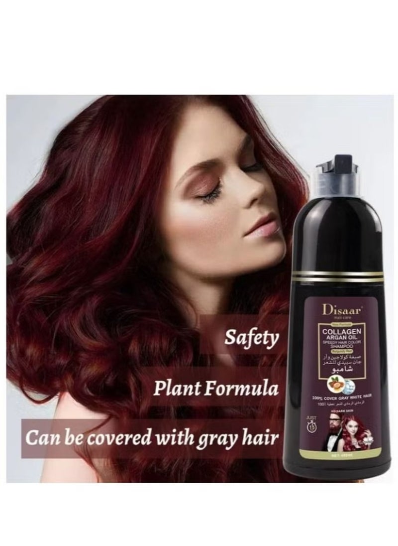 Disaar - COLLAGEN ARGAN OIL SPEEDY HAIR COLOR SHAMPOO (Burgundy red) 400ML - Image 1