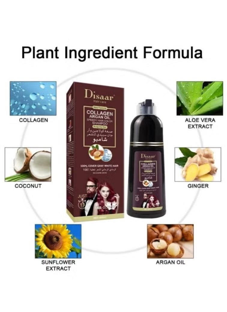 Disaar - COLLAGEN ARGAN OIL SPEEDY HAIR COLOR SHAMPOO (Burgundy red) 400ML - Image 1
