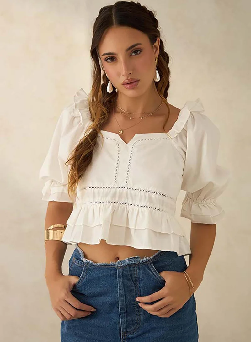 فيرجيو بلوزة فيرجيو قطن مكشكشة بالدانتيل