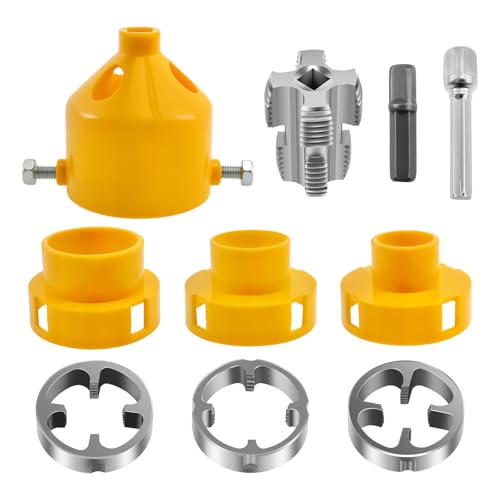 Tzdxfgl PVC Pipe Threader Kit Compatible Electric Drill, PVC Thread Maker Tool with 3 Dies(1/2", 3/4", 1") Water Pipe Threading Plumbing Tool for Internal & External Threads on Plastic Pipes - Image 1