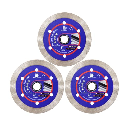 BRSCHNITT 75 mm / 3 inch Diamond Ceramic Cutting Disc - 3pcs 3" Diamond Tile Blade for Ceramic Tile Porcelain Tile Marble Arbor 3/8''(10mm) - Image 1