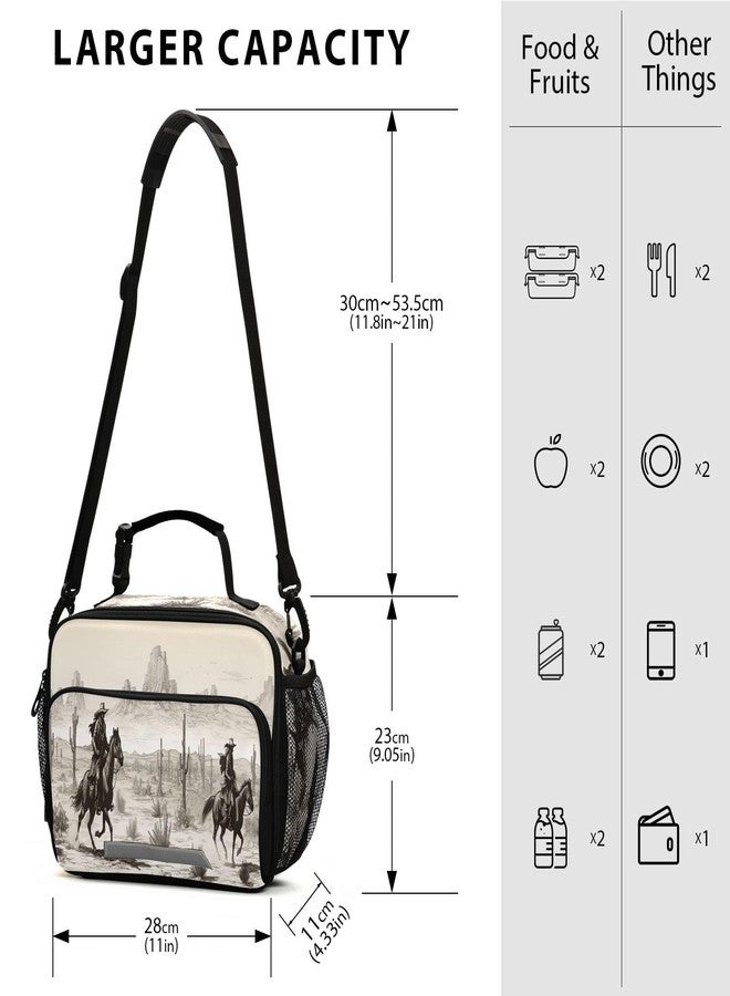 Kigai Western Desert Cowboy Insulated Lunch Bag, Reusable Lunch Box, Removable Shoulder Strap Cooler Tote, Meal Picnic Bags for Outdoor, School, Travel, Office - Image 3