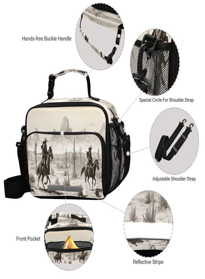 Kigai Western Desert Cowboy Insulated Lunch Bag, Reusable Lunch Box, Removable Shoulder Strap Cooler Tote, Meal Picnic Bags for Outdoor, School, Travel, Office - Image 4